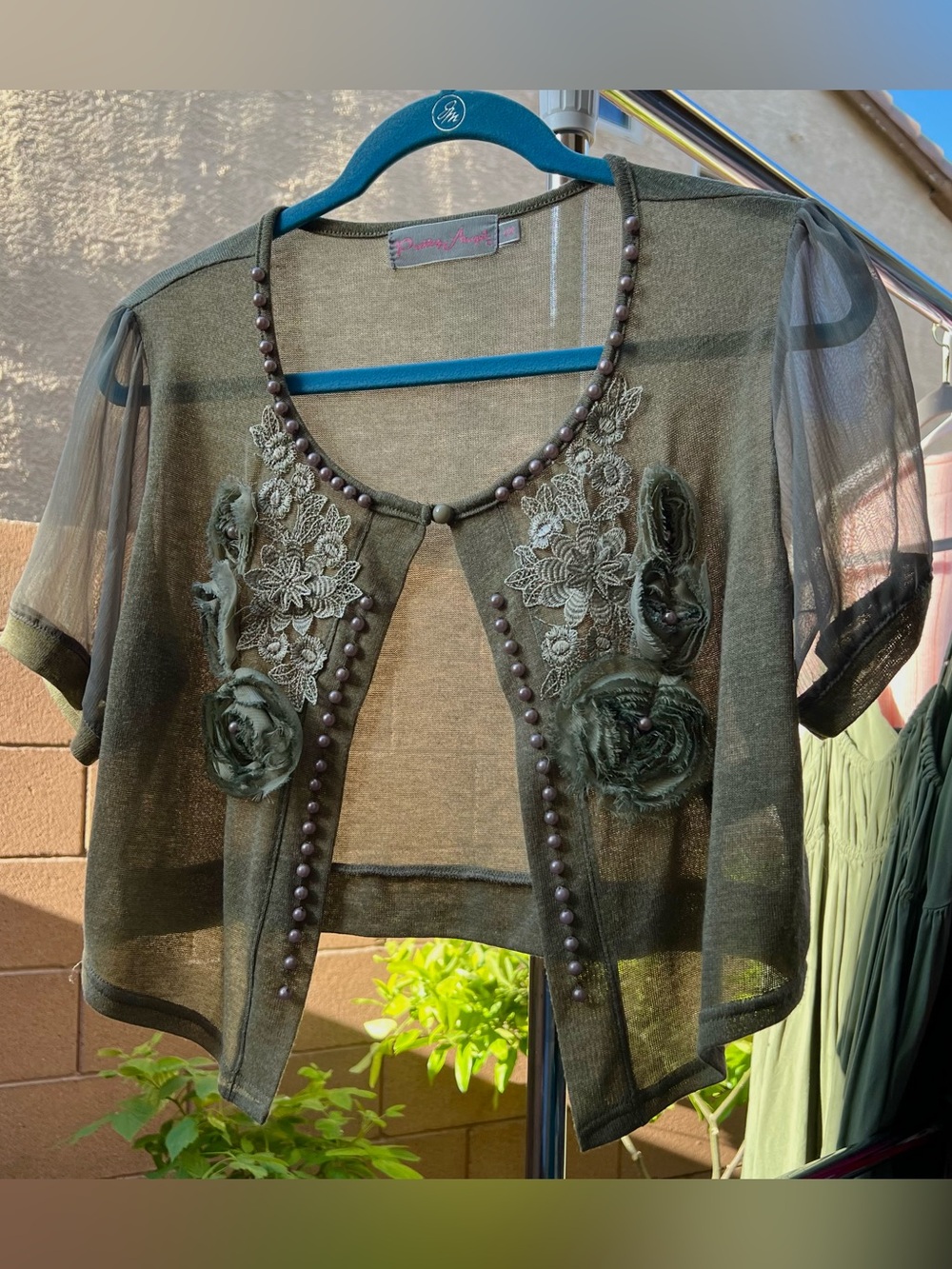 Pretty Angel Sheer Bolero Cardigan Fairy Grunge Whimsigoth Floral Appliqué Linen